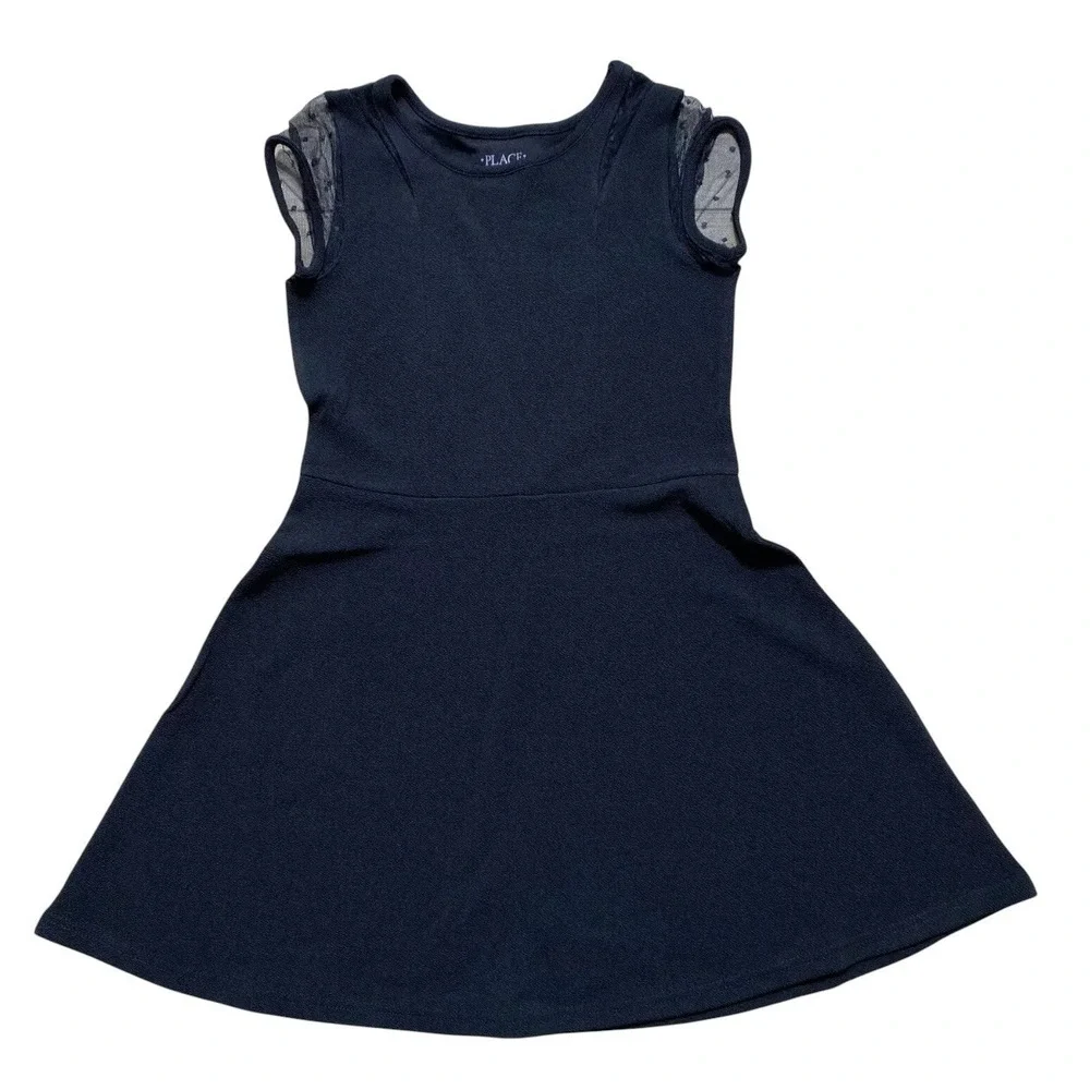 Girls Mesh Dot Stretch Jacquard Dress‎ Black Large 10/12 The Childrens Place $35